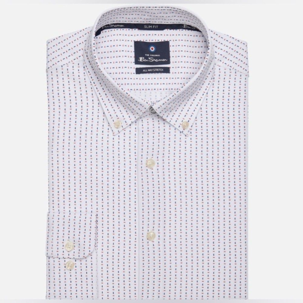 Ben Sherman Mens Slim Fit Geo Dash Dress Shirt. All Way Stretch, Slim Fit Size M